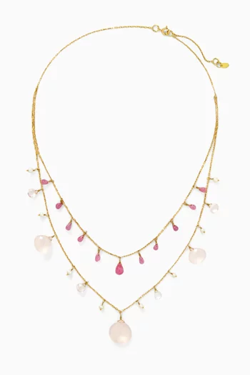 قلادة بطبقتين مرصعة بياقوت وكوارتز ذهب عيار 18