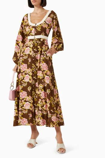 فستان جولييت متوسط الطول قطن وكتان