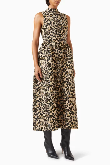 فستان متوسط الطول بنقشة جلد الفهد جاكار