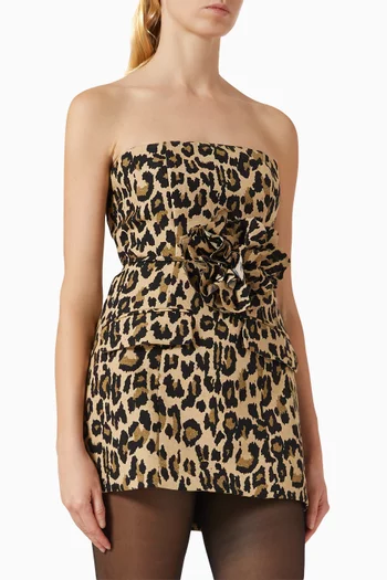 بلوزة طويلة مزينة بحزام ونقشة جلد الفهد