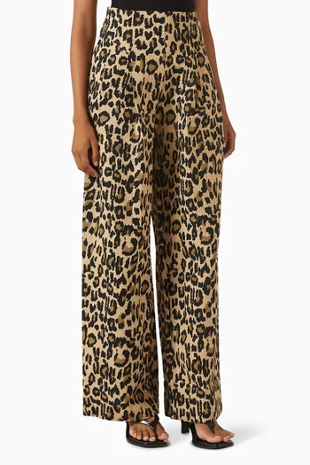 Leopard-print Wide-leg Pants in Jacquard