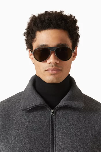 Oversized Aviator Sunglasses in Leather & Metal