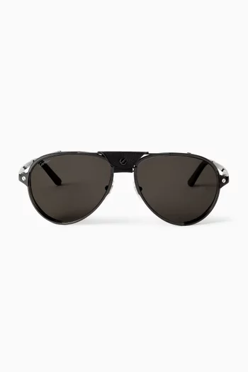 Oversized Aviator Sunglasses in Leather & Metal