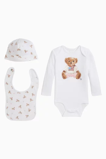 Polo Bear Bodysuit, Bib and Beanie Gift Set