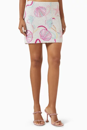 تنورة قصيرة بتصميم ملفوف ونقشة صدف مطرزة بالخرز قماش شبكي