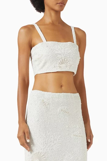 بلوزة ليلي قصيرة مطرزة بالخرز قماش شبكي