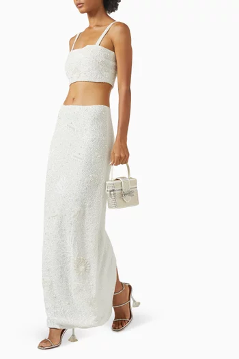 تنورة فيث طويلة مطرزة بالخرز قماش شبكي