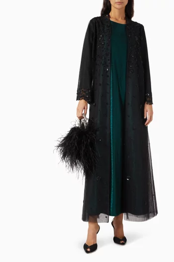 3-piece Bead-embellished Abaya Set