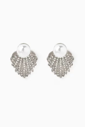 Evelyn Pearl Stud Earrings in Rhodium-plated Metal