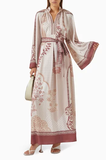 Artiana Belted Maxi Dress in Satin-twill
