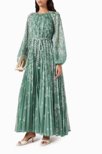 فستان سورامي طويل بحزام ونقشة زهور شيفون