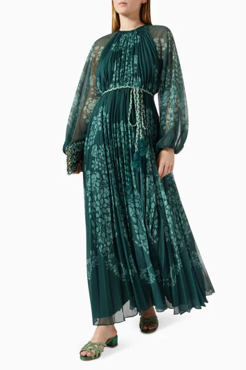 فستان اولفيرا طويل بحزام ونقشة شيفون