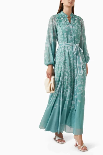 Sora Floral-print Belted Maxi Dress in Chiffon