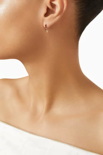 قرط منفرد صغير بتصميم دبوس مرصع بأحجار ياقوت أحمر مستطيلة ذهب عيار 14