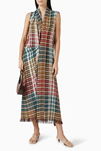 Rainbow Weaved Vest Midi Dress in Cotton