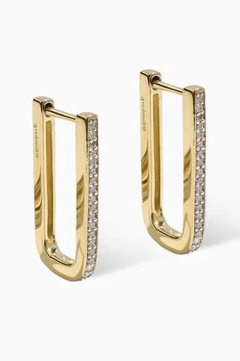 Pave Edged Rectangle Hoop Earrings in 14kt Gold Vermeil