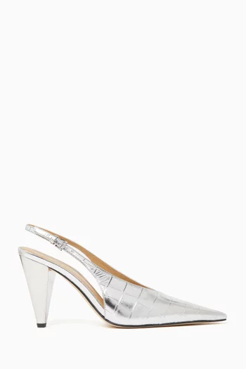 Electra 95 Slingback Pumps in Croc-embossed Metallic Leather