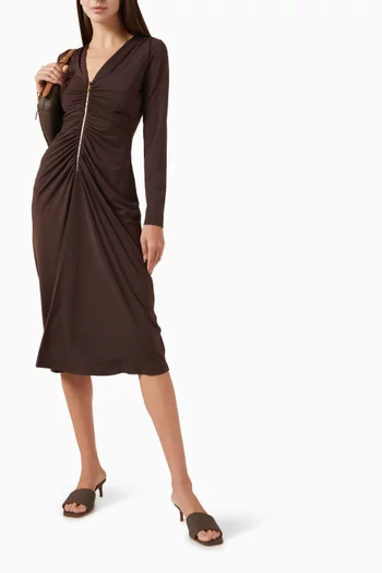 فستان بكشكش جيرسيه غير لامع