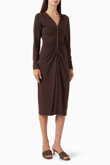 فستان بكشكش جيرسيه غير لامع