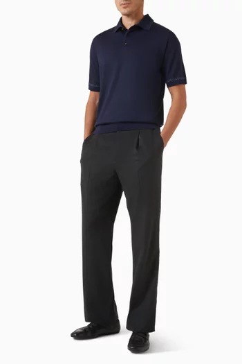 Micro-check Polo Shirt in Wool Blend