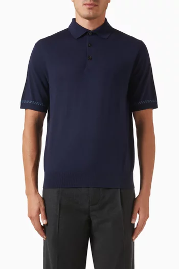 Micro-check Polo Shirt in Wool Blend
