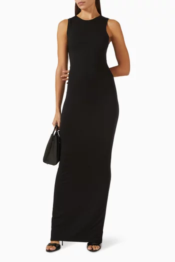 فستان طويل بلا أكمام وفتحة رقبة مستديرة مودال