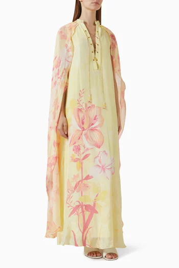 Floral-print Cape Maxi Dress