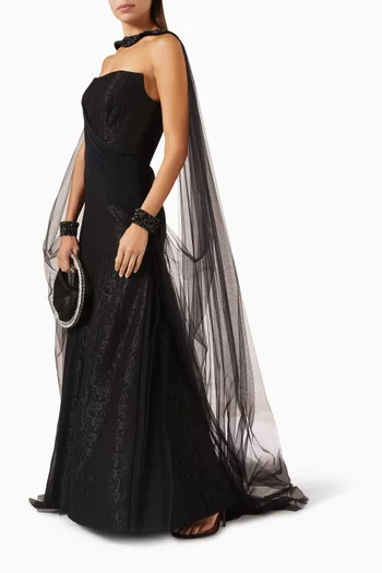 Elegance Embellished Maxi Dress in Tulle & Satin
