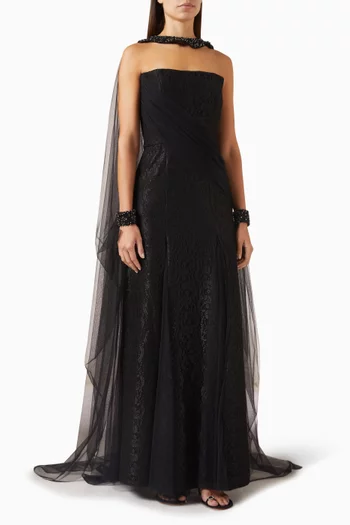 Elegance Embellished Maxi Dress in Tulle & Satin