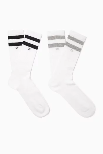 Logo Stripe Socks in Cotton-blend, Set of 2