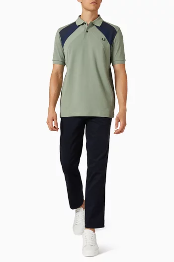 Striped Panel Polo Shirt in Cotton Piqué
