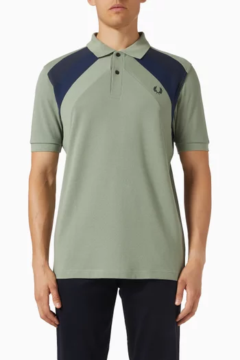 Striped Panel Polo Shirt in Cotton Piqué