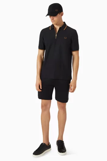 Zip Polo Shirt in Crepe Piqué