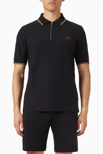 Zip Polo Shirt in Crepe Piqué