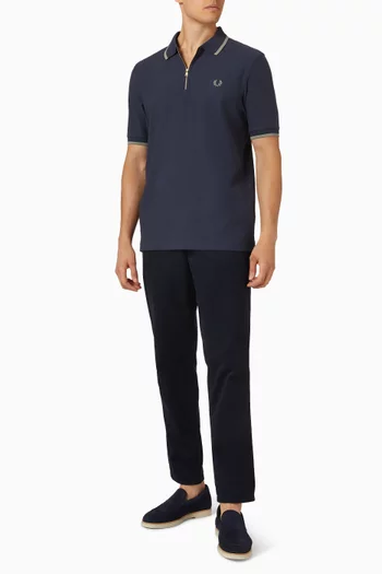 Zip Polo Shirt in Crepe Piqué