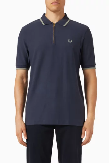 Zip Polo Shirt in Crepe Piqué