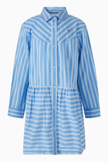 فستان بنمط قميص مخطط قطن بوبلين