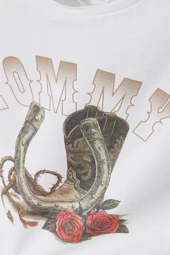 Graphic Cropped T-shirt in Cotton