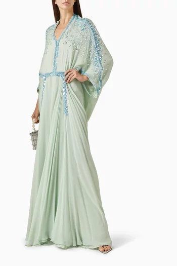 Mirror-embellished Draped Kaftan in Georgette