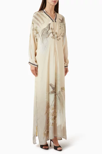 قفطان مزين بنقشة فيسكوز كريب وجورجيت