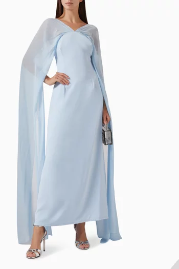 Cape-style Maxi Dress in Crepe & Chiffon