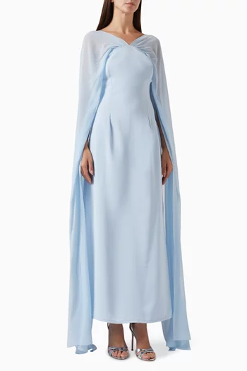 Cape-style Maxi Dress in Crepe & Chiffon