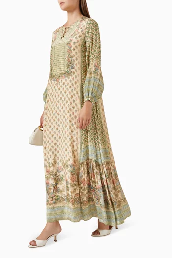 Printed Pleated-panel Kaftan