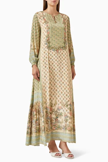 Printed Pleated-panel Kaftan