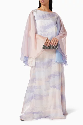 Printed Kaftan in Silk & Chiffon