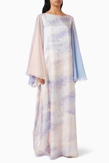 Printed Kaftan in Silk & Chiffon