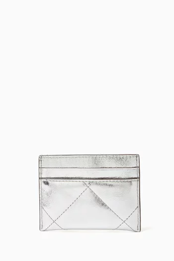 Kira Diamond Quilt Card Case in Crinkled Leather