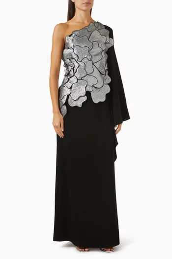 Petal & Leaf One-shoulder Maxi Dress