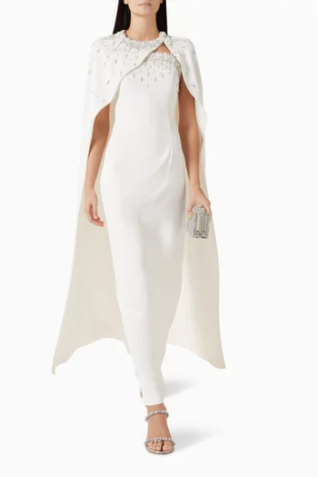 Cynthia Crystal-embellished Cape Maxi Dress