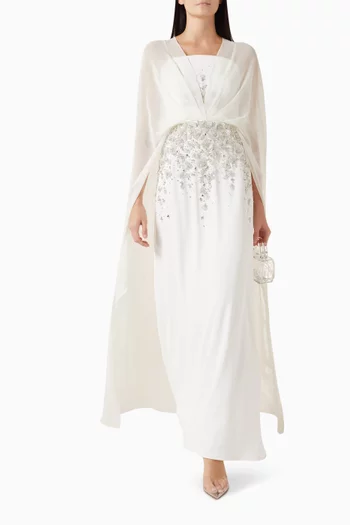 Cassia Crystal Embellished Cape-style Maxi Dress